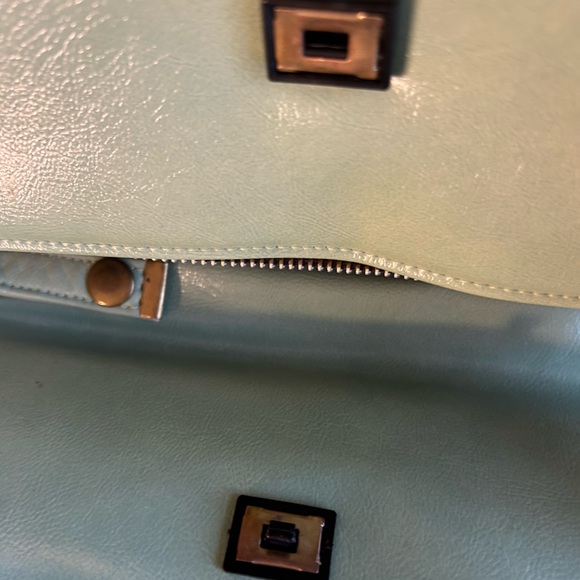 Vintage Markay Leather Clutch Hand Bag Green Gold Trim - Picture 6 of 14